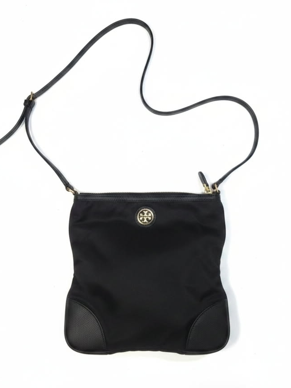 Tory Burch Black Nylon Crossbody with Gold Logo